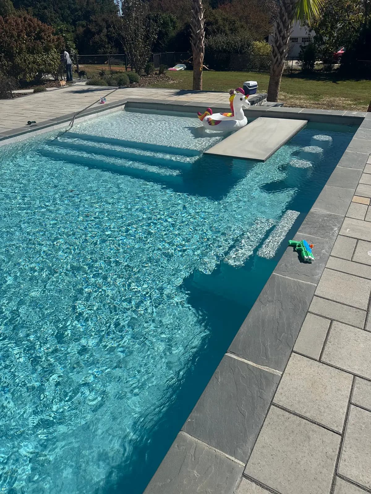 Custom gunite pool with outdoor lighting in Monroe, NC, view 3