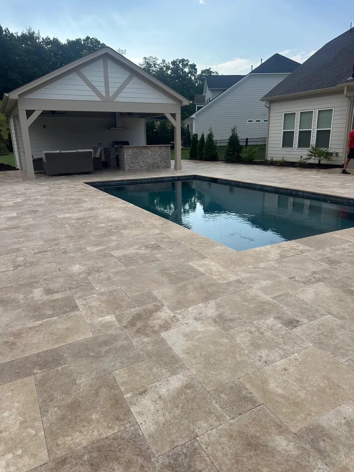 Custom gunite pool with an outdoor kitchen in Huntersville, NC, view 3