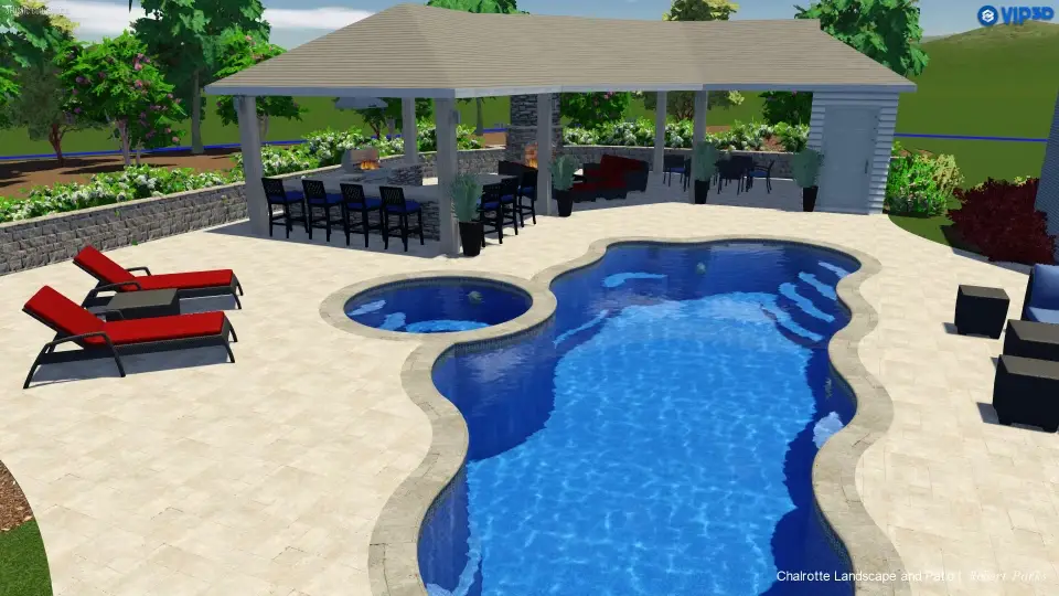 3D pool design rendering produced for a Charlotte-area quote, view 4