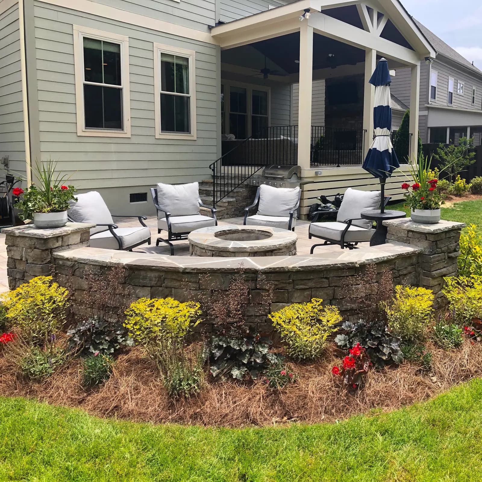Patio and hardscape with landscaping in Waxhaw, NC built by Aqua Pools & Outdoor Living