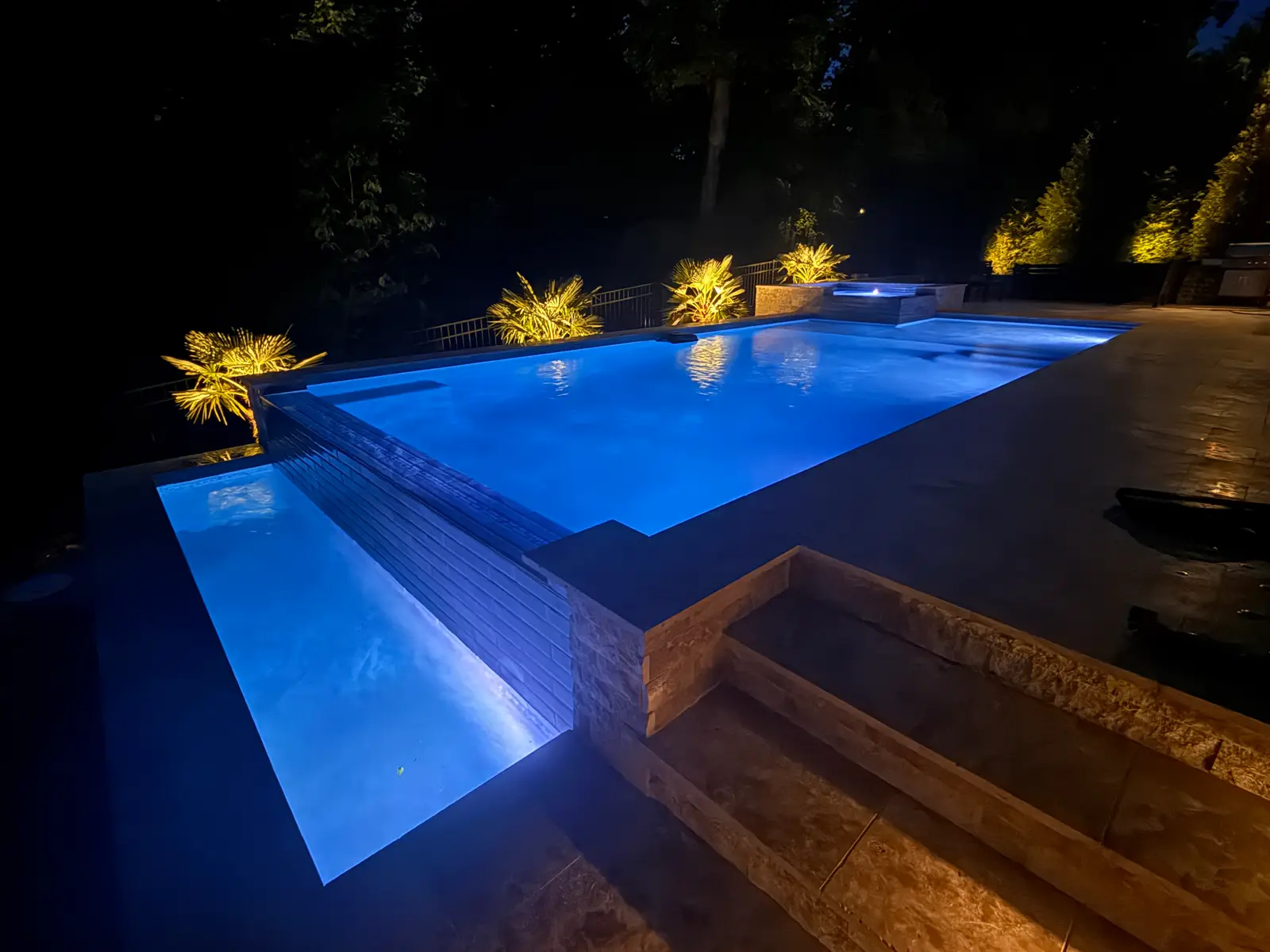Infinity edge pool with an outdoor kitchen in Davidson, NC, view 2