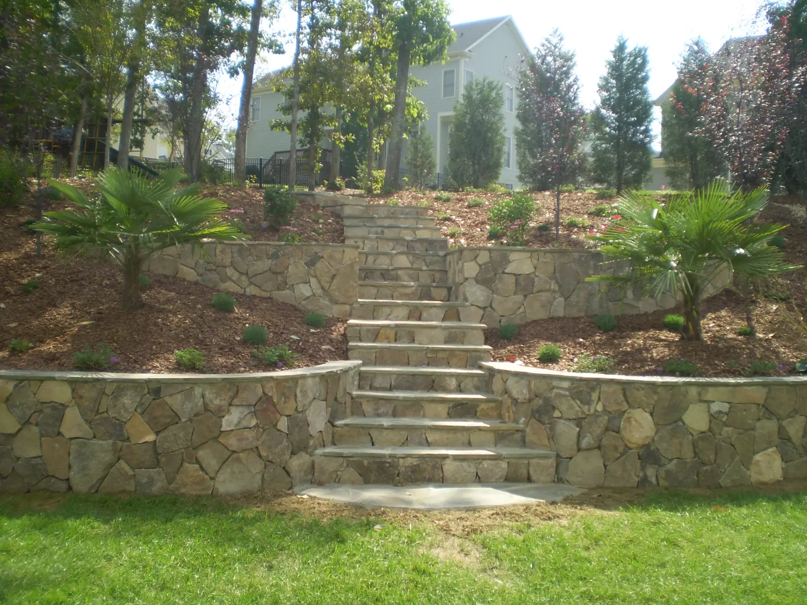Landscape planting with drainage work near Charlotte, NC, view 2