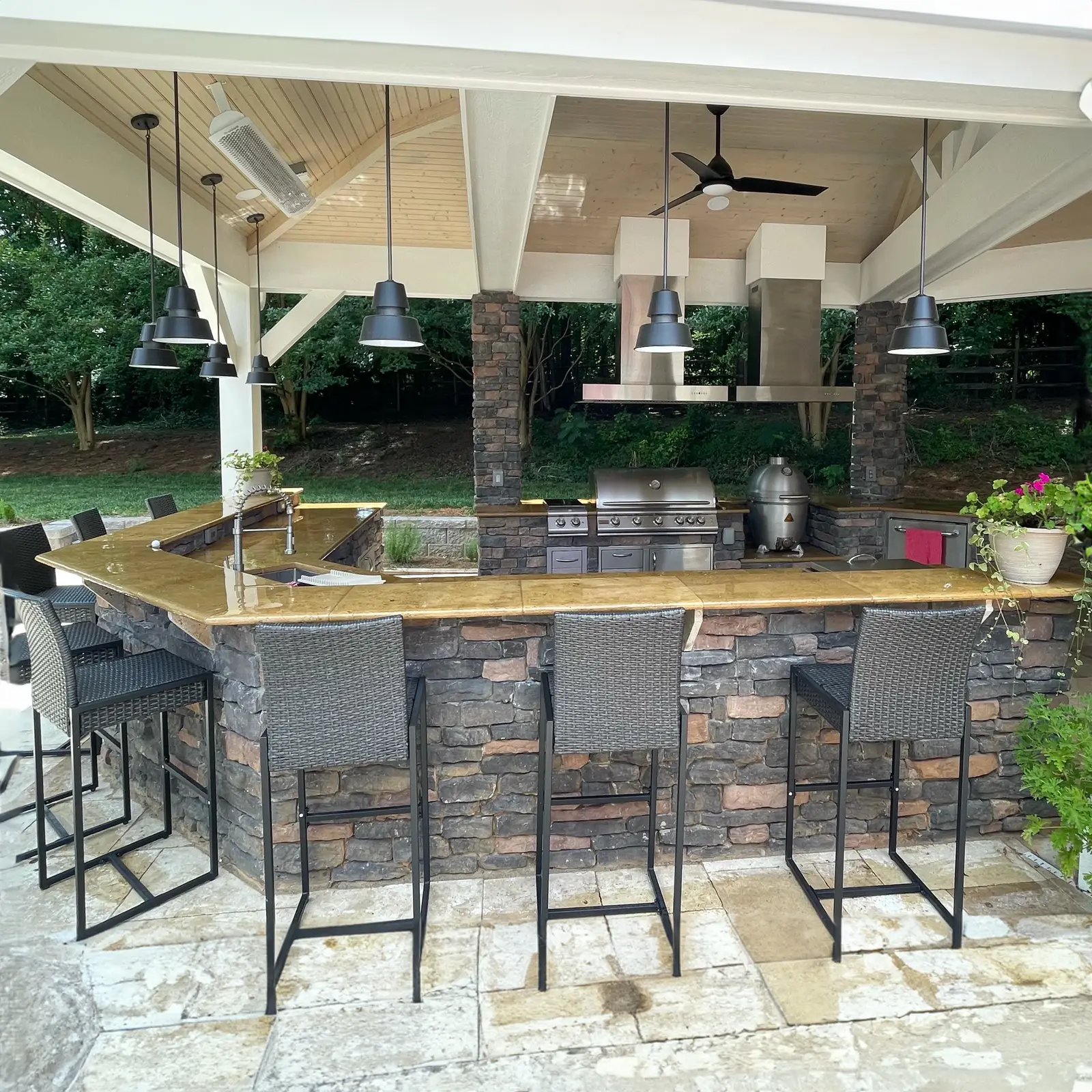 Outdoor kitchen with a covered structure in Mint Hill, NC, view 2