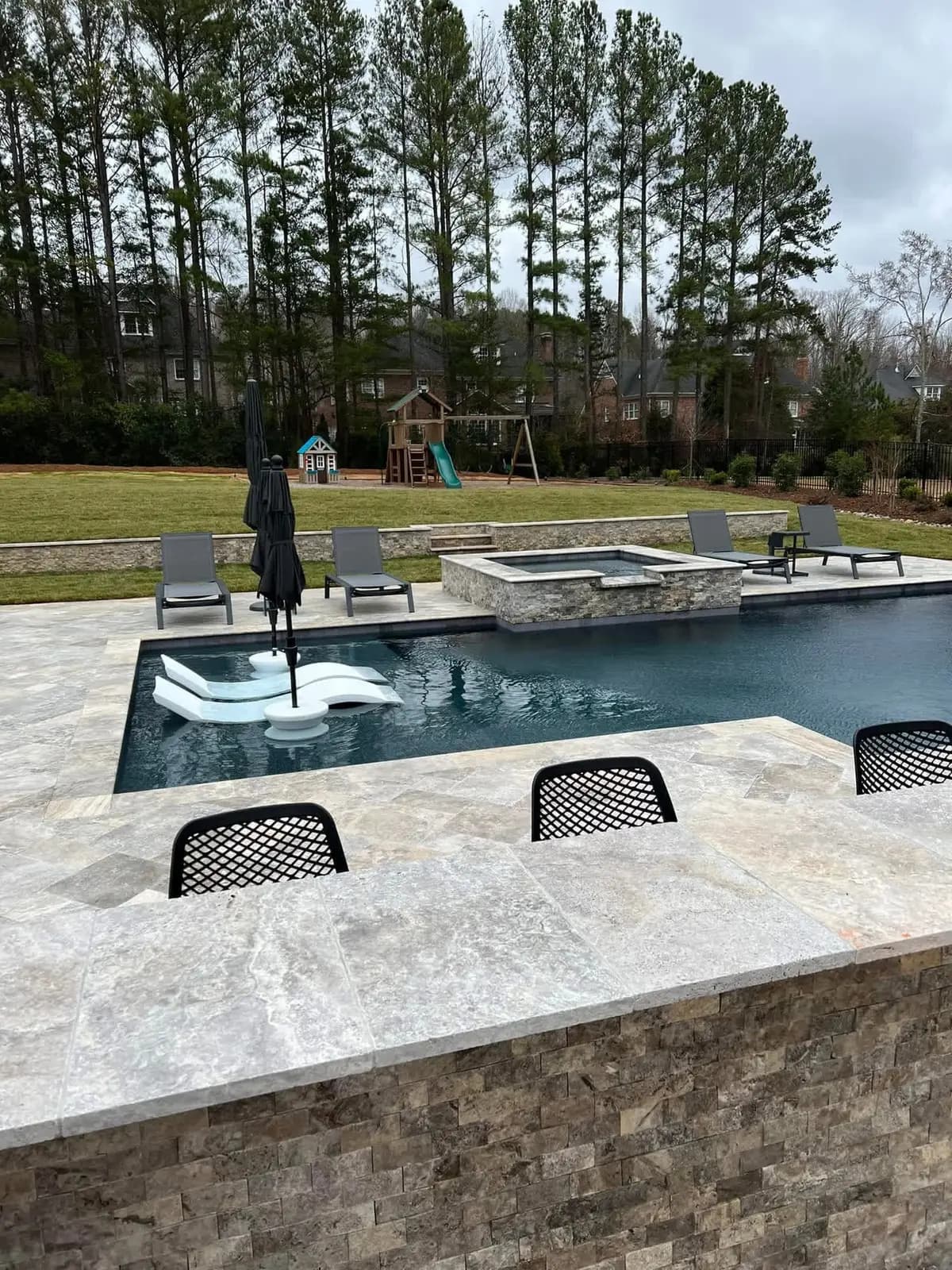 Gunite pool and spa with fencing in Weddington, NC, view 2