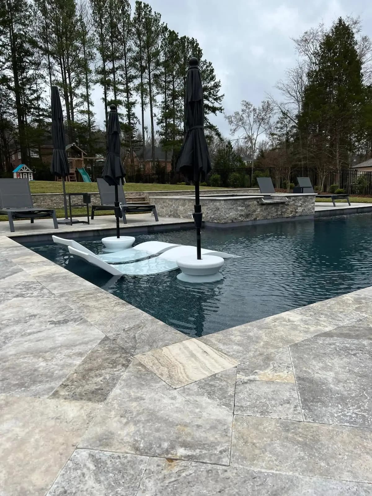 Gunite pool and spa with fencing in Weddington, NC, view 6