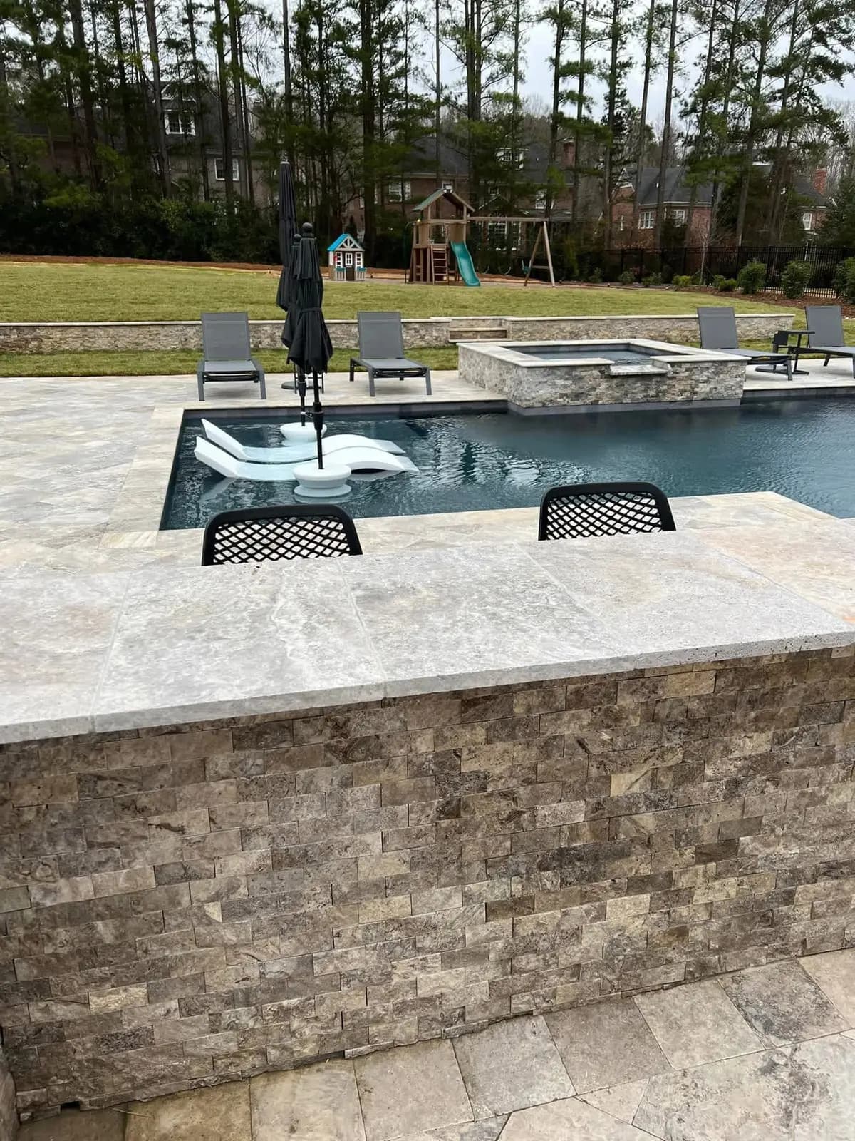 Gunite pool and spa with fencing in Weddington, NC, view 8