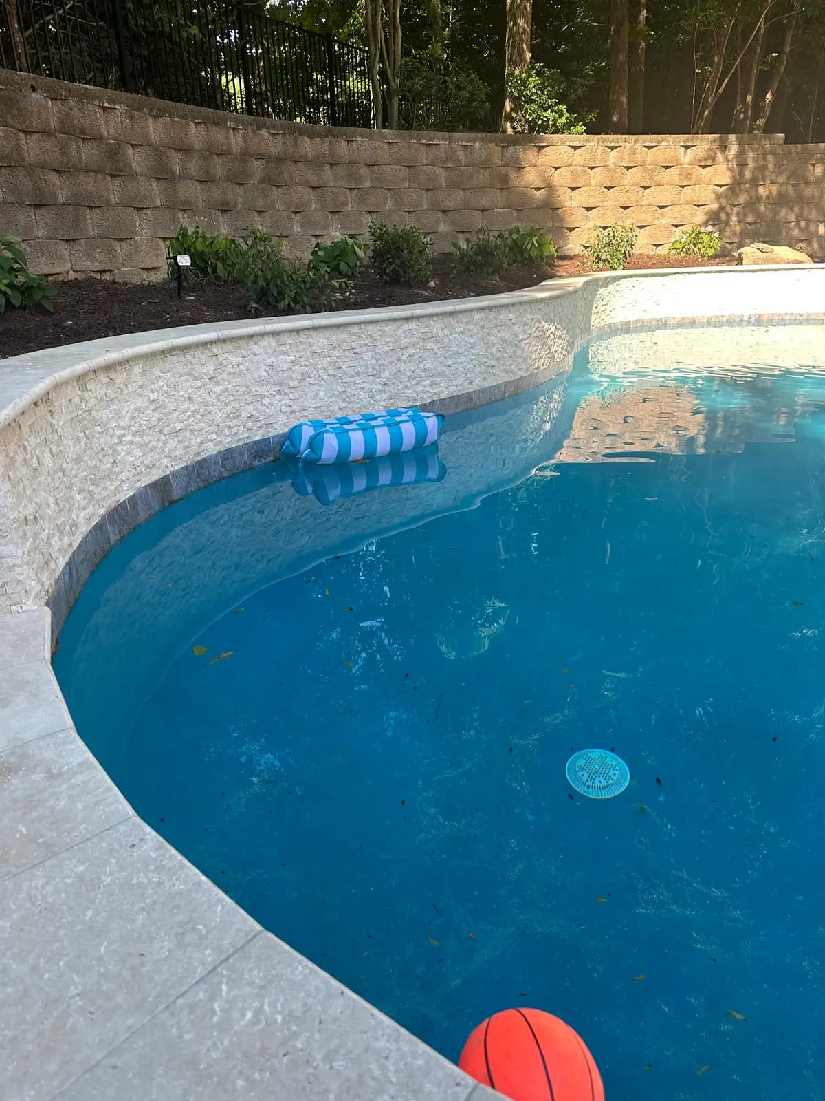 Gunite pool and spa with outdoor lighting in Charlotte, NC, view 2