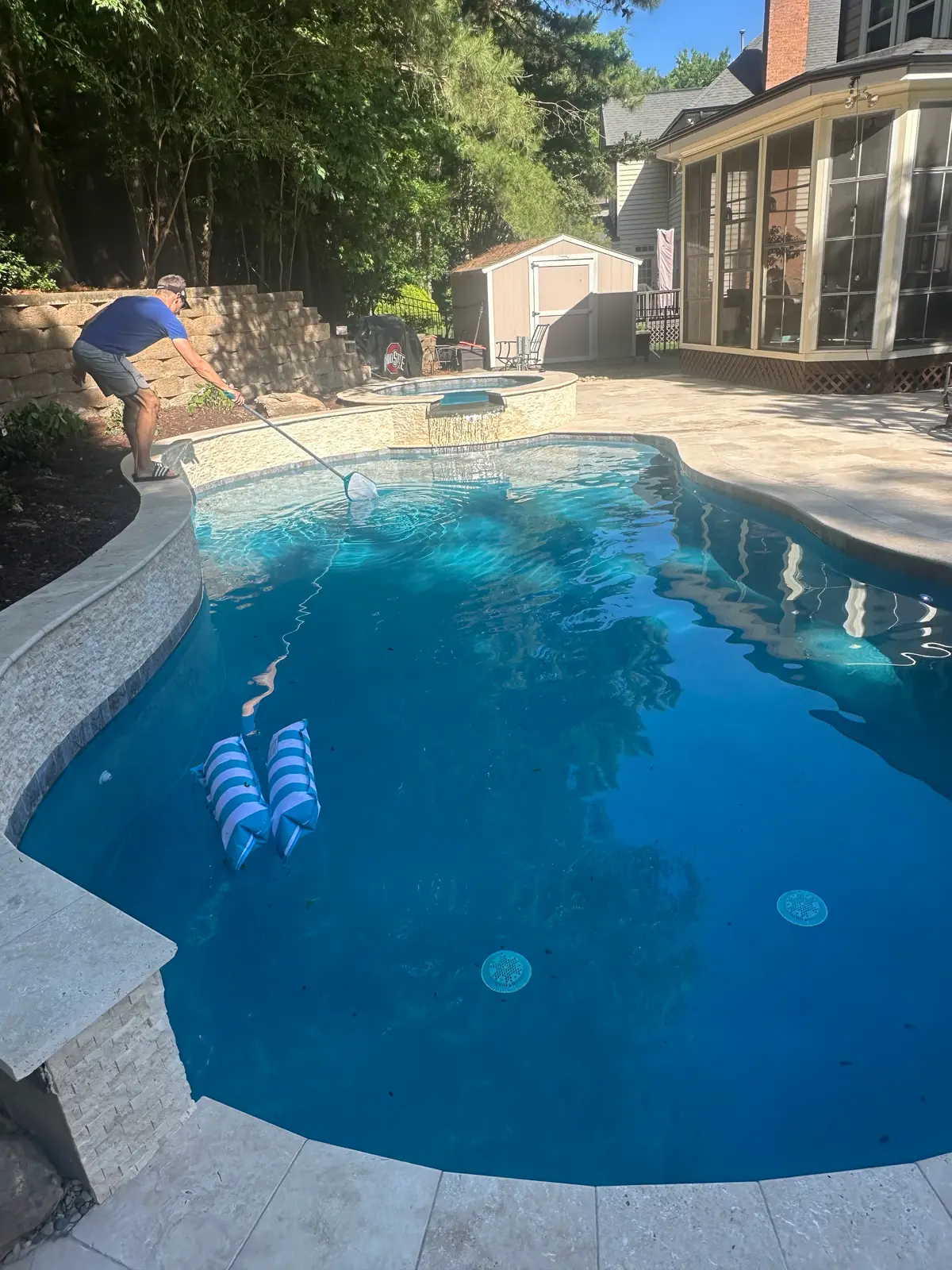 Gunite pool and spa with outdoor lighting in Charlotte, NC, view 12