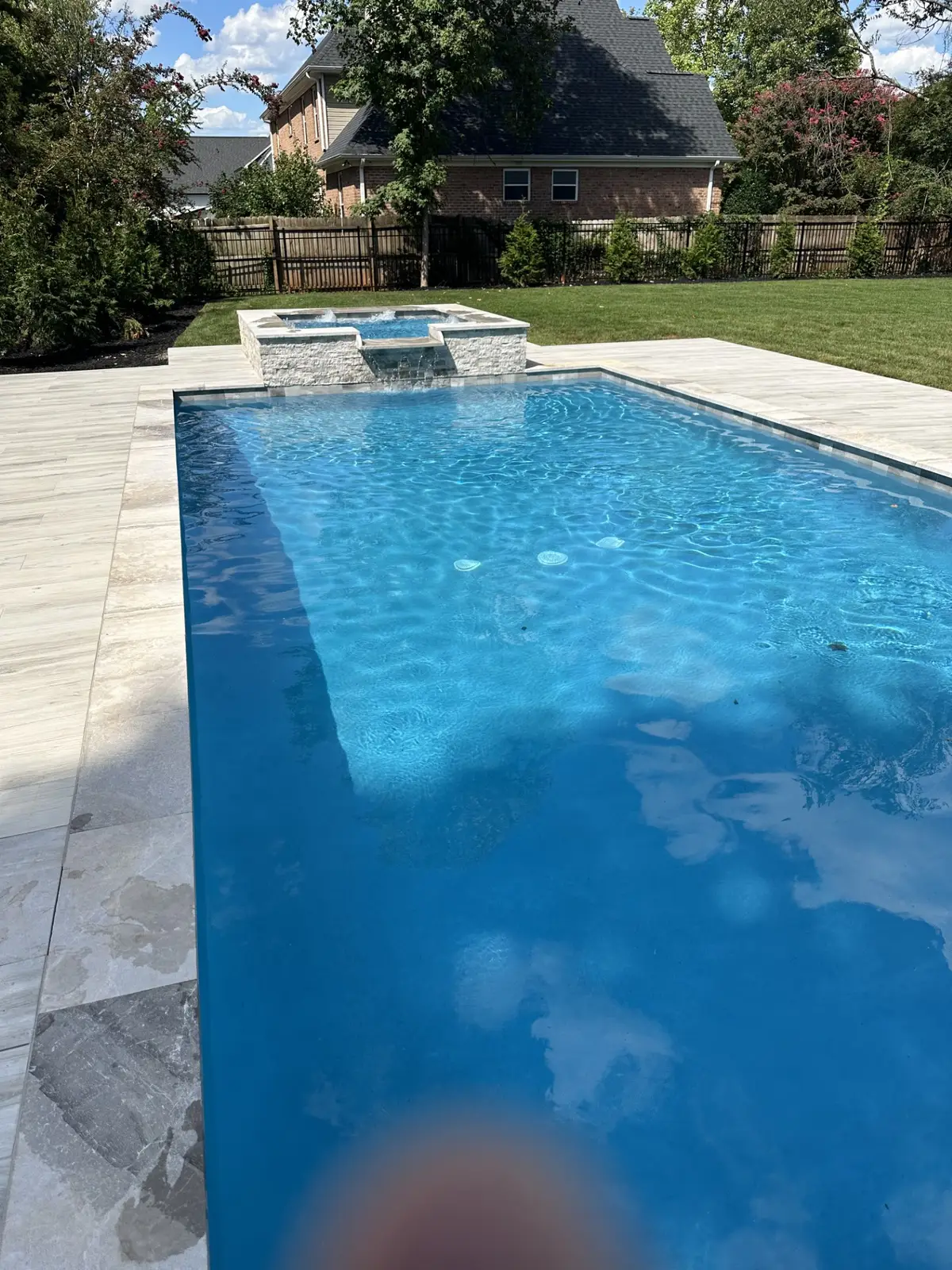 Gunite pool and spa with landscaping in Mooresville, NC, view 10