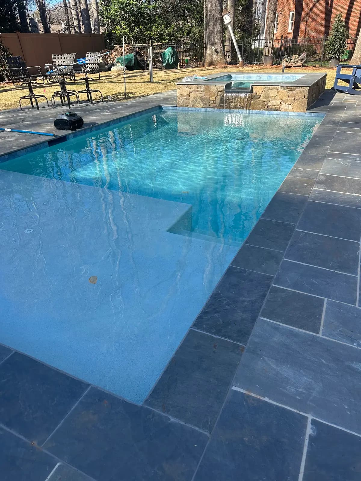 Gunite pool and spa in SouthPark, NC built by Aqua Pools & Outdoor Living