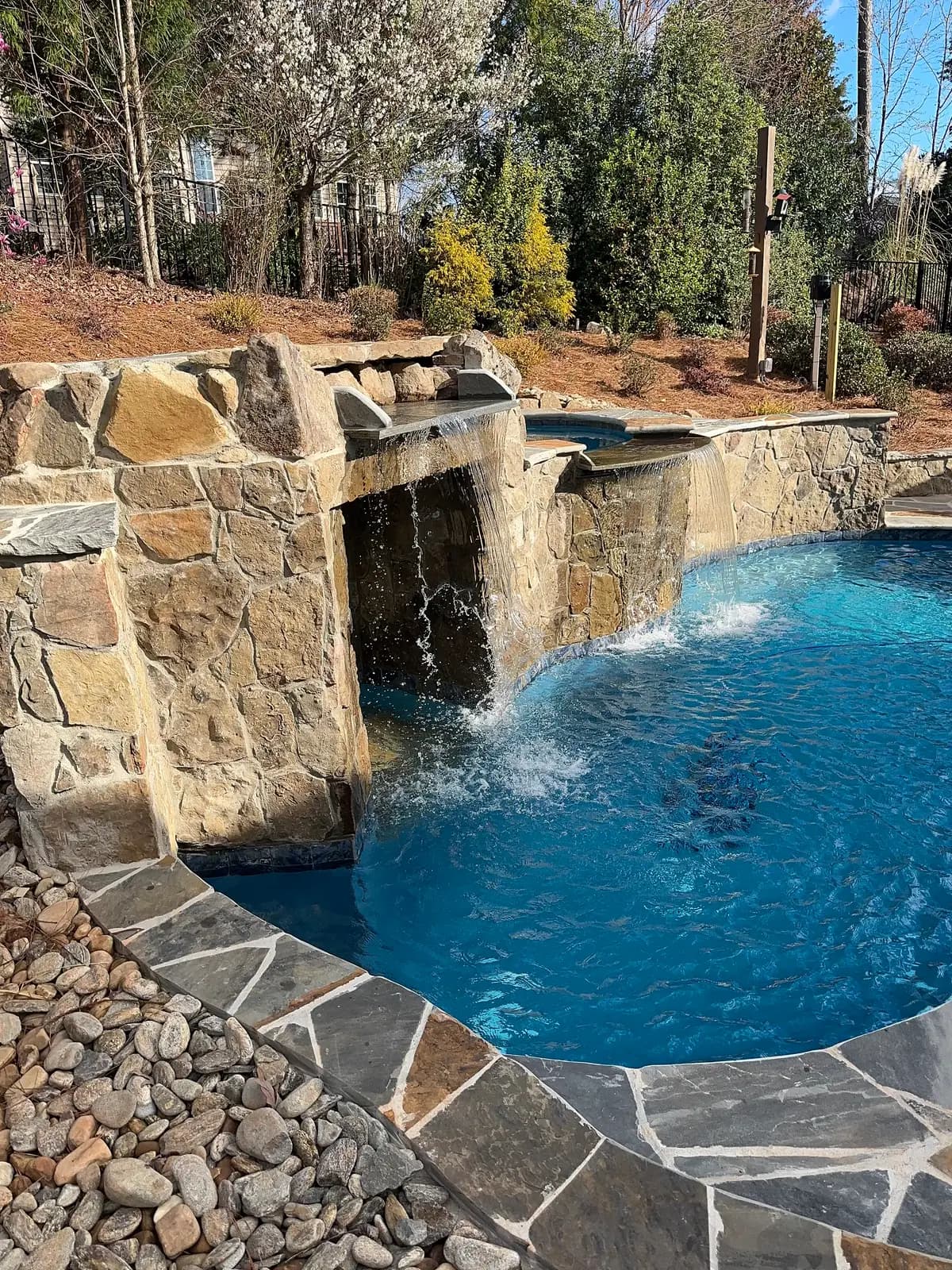 Gunite pool and spa in Harrisburg, NC built by Aqua Pools & Outdoor Living