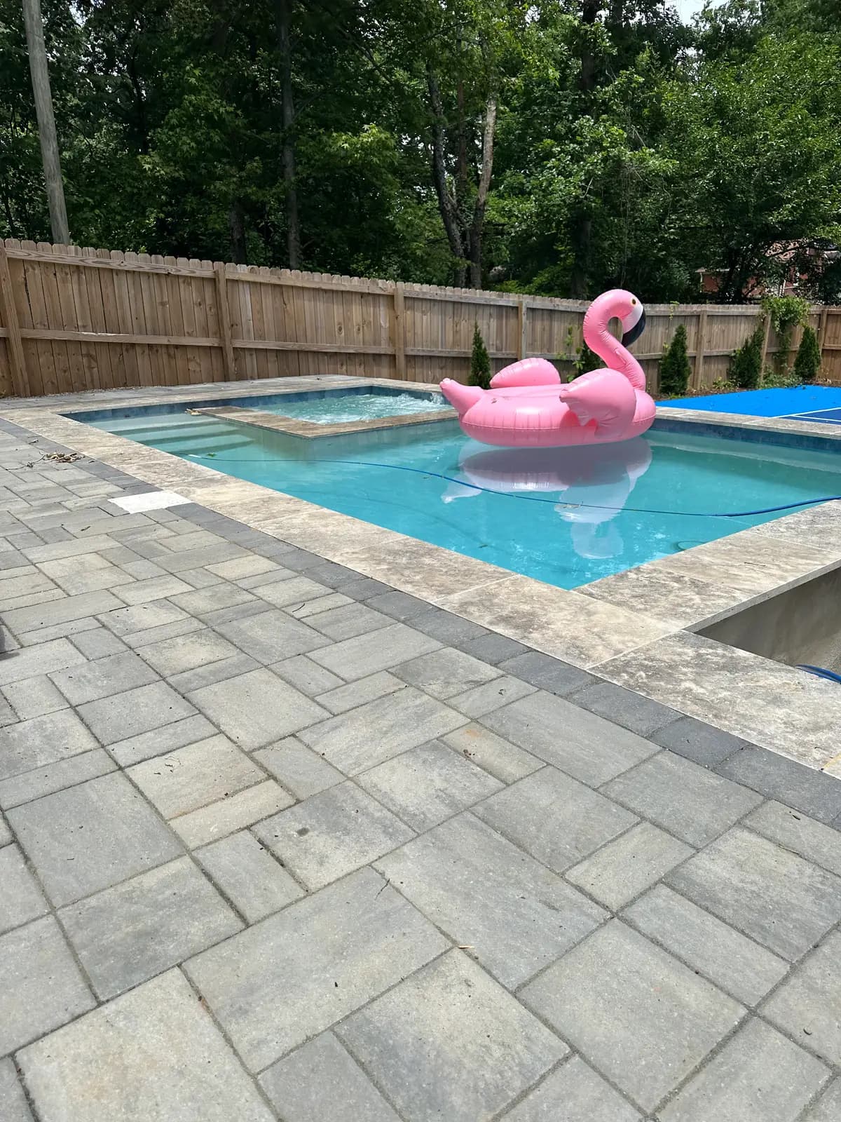 Gunite pool and spa with a sport court in Plaza Shamrock, NC, view 2