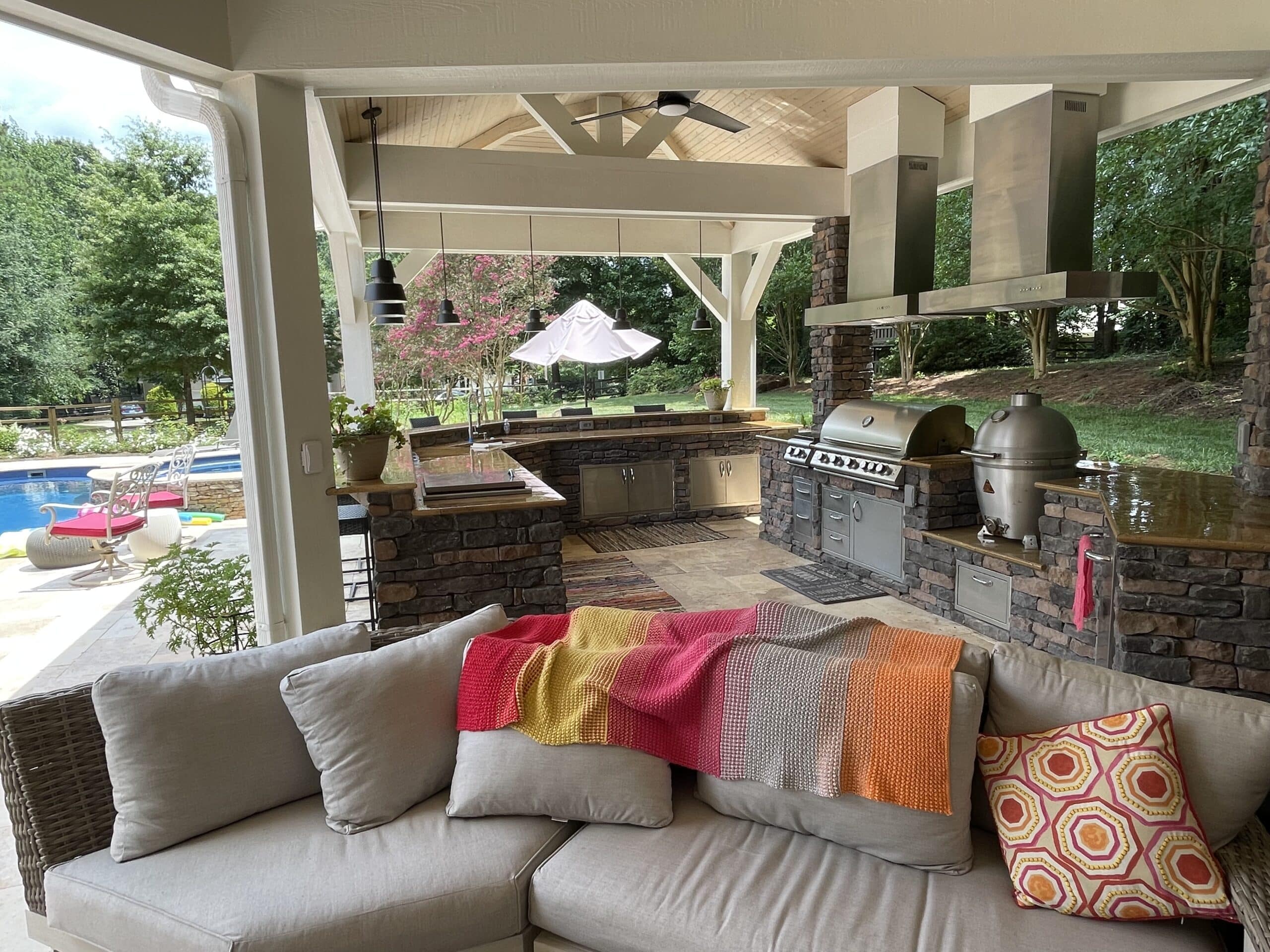 Covered patio structure with outdoor living space - Lake Norman NC